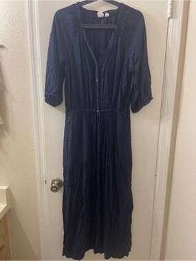 Gap Perfect Maxi Shirt Dress Navy Blue Medium Petite